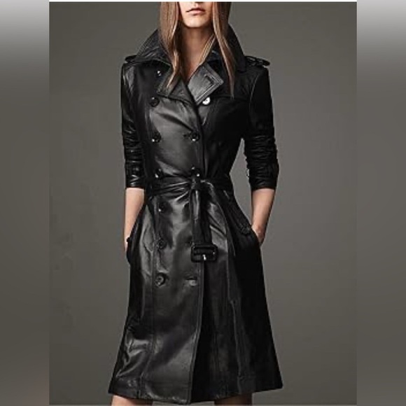 Jackets & Blazers - Women Faux Leather Trench Coat with Belt